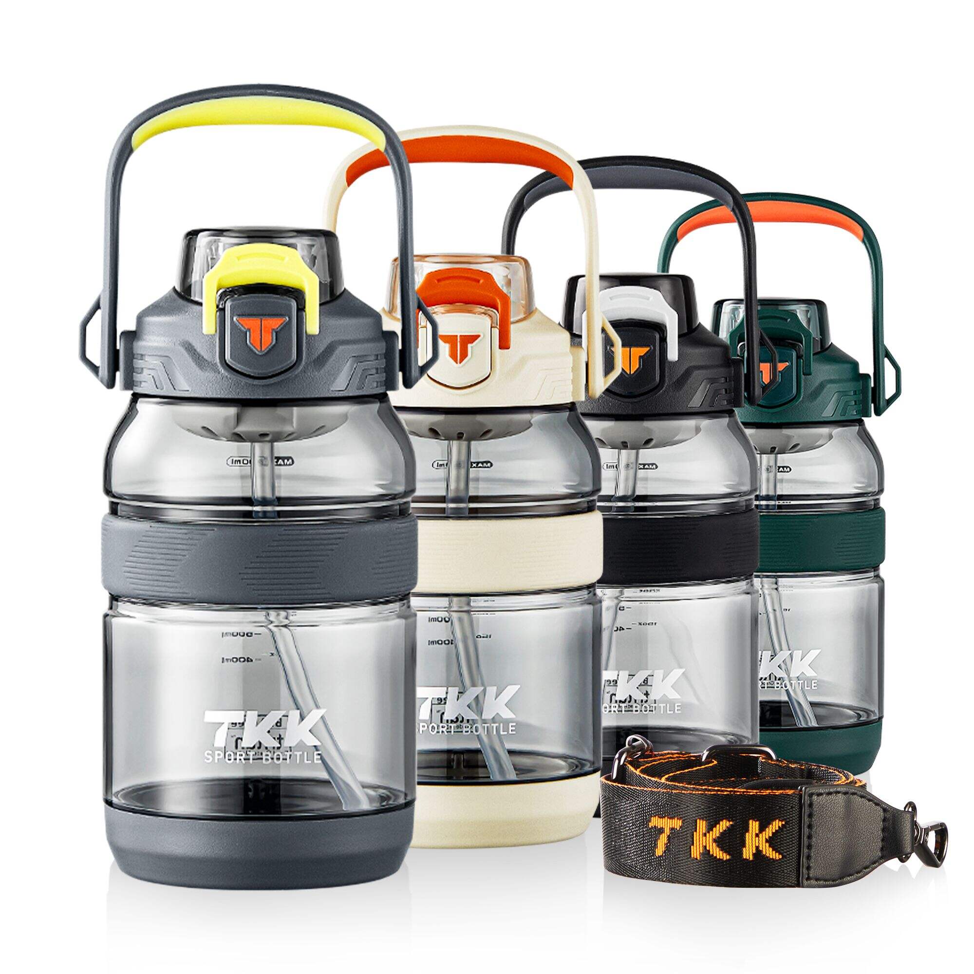 TKK Bouteille d'eau de sport d'un demi-gallon avec paille, couvercle 2 en 1, passe au lave-vaisselle, sans BPA, étanche, bouteille en plastique Tritan de grande capacité, bouteille d'eau de 1/2 gallon de 64 oz pour la salle de sport, les voyages, le camping en plein air