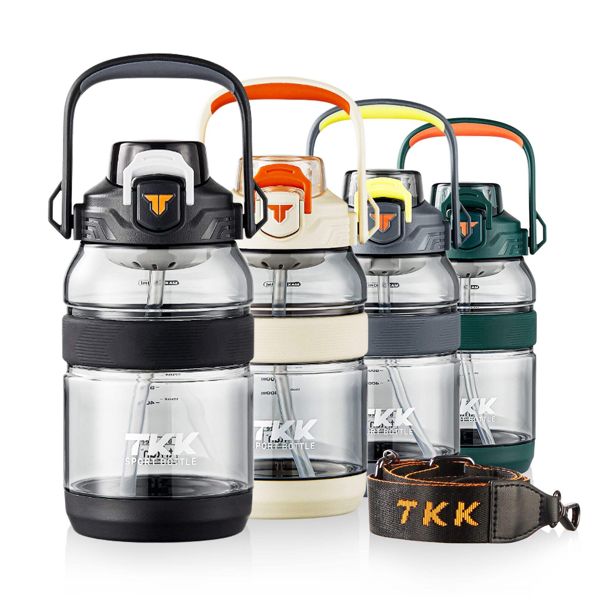 TKK Bouteille d'eau de sport d'un demi-gallon avec paille, couvercle 2 en 1, passe au lave-vaisselle, sans BPA, étanche, bouteille en plastique Tritan de grande capacité, bouteille d'eau de 1/2 gallon de 64 oz pour la salle de sport, les voyages, le camping en plein air