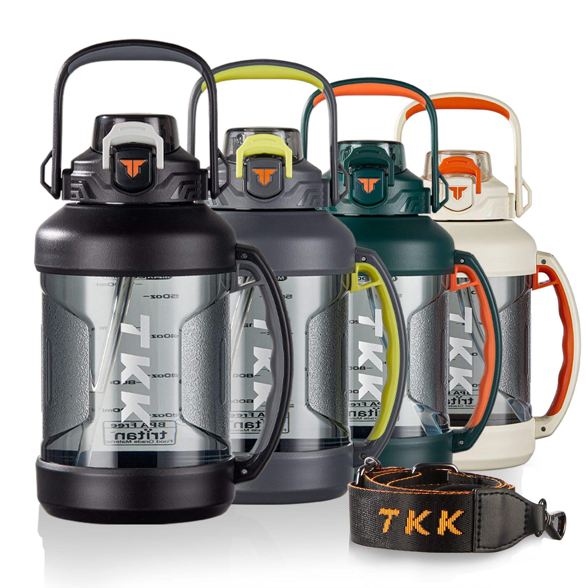 TKK Carafe d'eau d'un demi-gallon Bouteille de sport avec paille 2 en 1 Couvercle Passe au lave-vaisselle Sans BPA Bouteille en plastique Tritan étanche de grande capacité 1/2 gallon Bouteille d'eau de 64 oz pour la salle de sport, les voyages, le camping en plein air