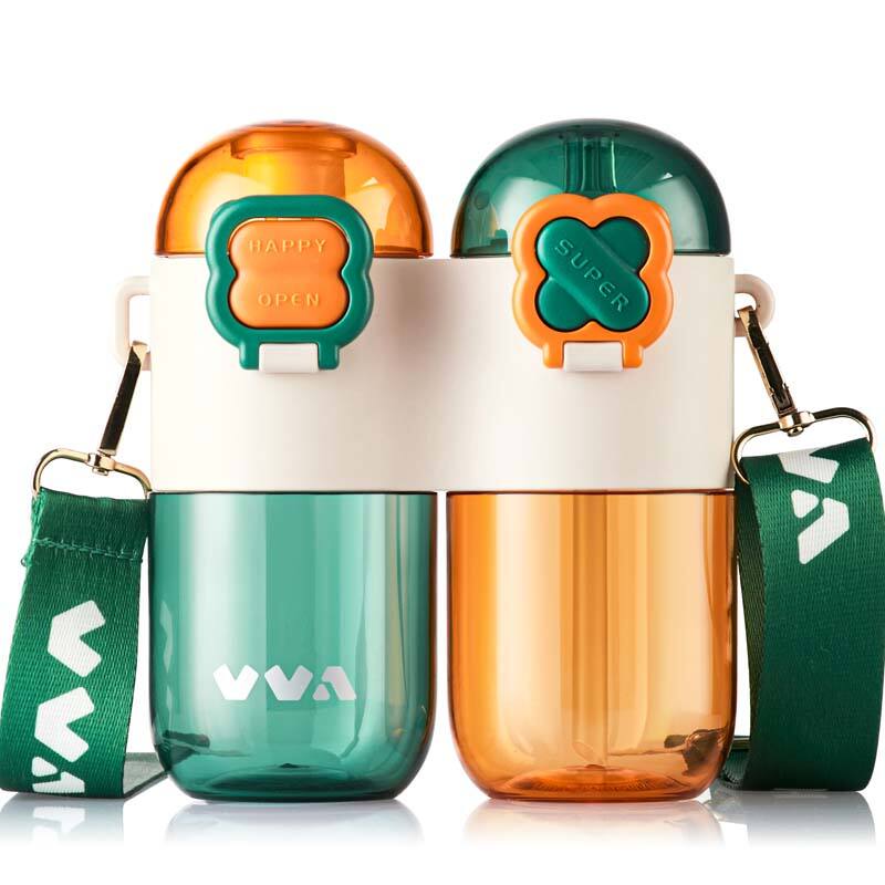 VVA kids water bottles with Straw and strap for School 27oz 2 bottles BPA Free Tritan Leak Proof for Travel Outdoors Cycling