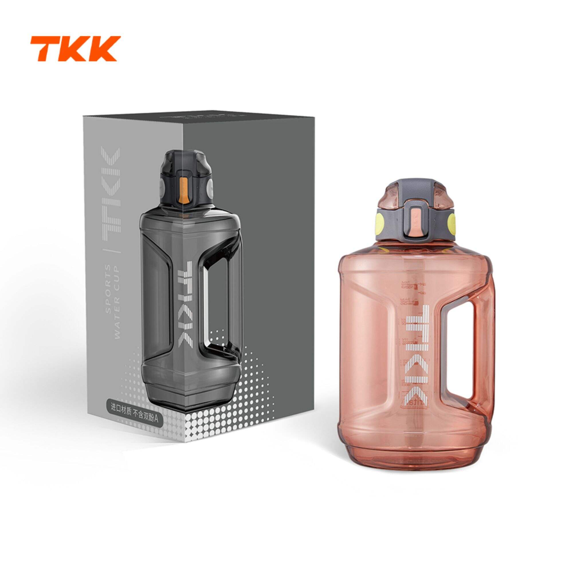 TKK 2000ml Half Gallon Water Bottle Jug with Straw Time Marker 64 Oz BPA Free Tritan for Gym Yoga Travel Camping Outdoor，Black