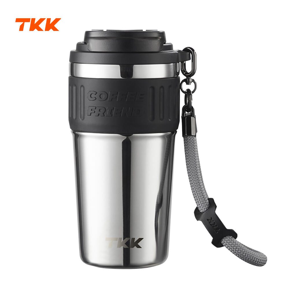  TKK Insulated Coffee Thermos with Ceramic Coating, 21oz Iced  Coffee Tumbler Cup with Straw Lid Double Wall Vacuum Leak Proof Travel Mug  with Strap for Hot and Iced Beverage, Yellow: Home