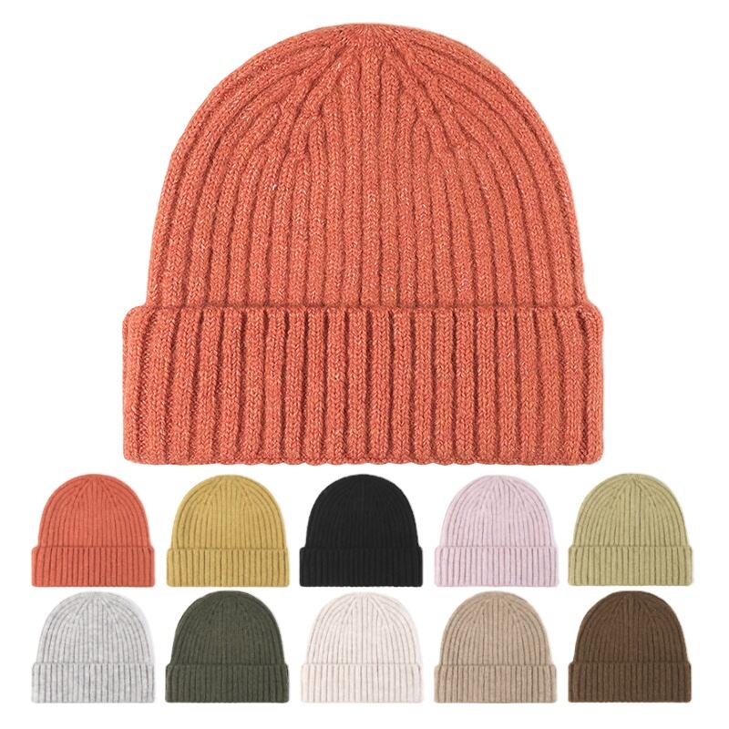 product 2024 trending wholesale high quality solid color winter pastel knitted wool custom logo beanie for women men-2