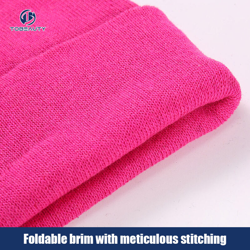 product 2024 wholesale solid color warm winter hat custom logo woven label thick knitted beanie for women men-7