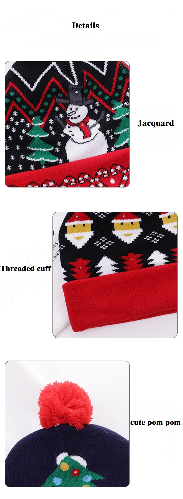 Unisex LED Light-up Ugly Christmas Sweater Hat Novelty Knitted Xmas Beanie Cap for Party factory