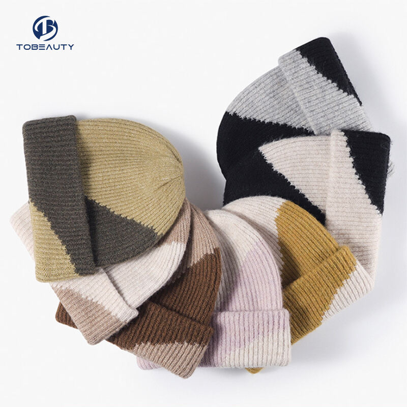 Winter Warm Wholesale Knitted Wool Beanie Hat Cuff Knit Beanie Cap supplier