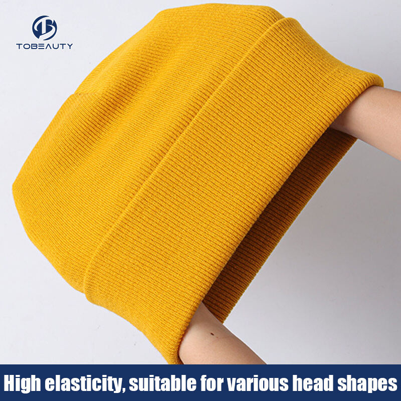 Wholesale Solid Color Warm Winter Hat Custom Logo Woven Label Thick Knitted Beanie for women men supplier