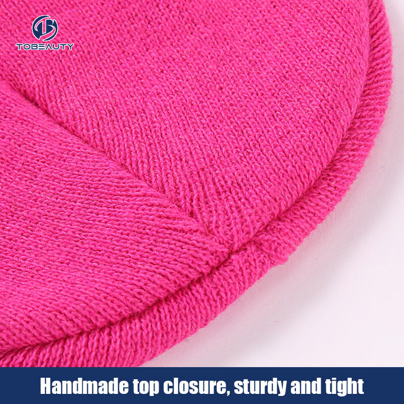 product 2024 wholesale solid color warm winter hat custom logo woven label thick knitted beanie for women men-8