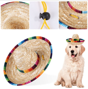 Dog Sombrero Hat, Mini Straw Sombrero Hats Mexican Hats Sombrero Party Hats for Small Pets/Puppy/Cat details
