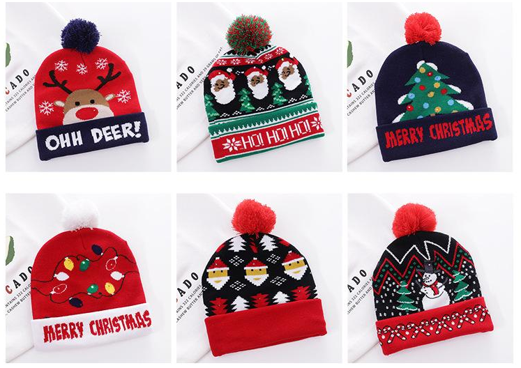 Unisex LED Light-up Ugly Christmas Sweater Hat Novelty Knitted Xmas Beanie Cap for Party manufacture