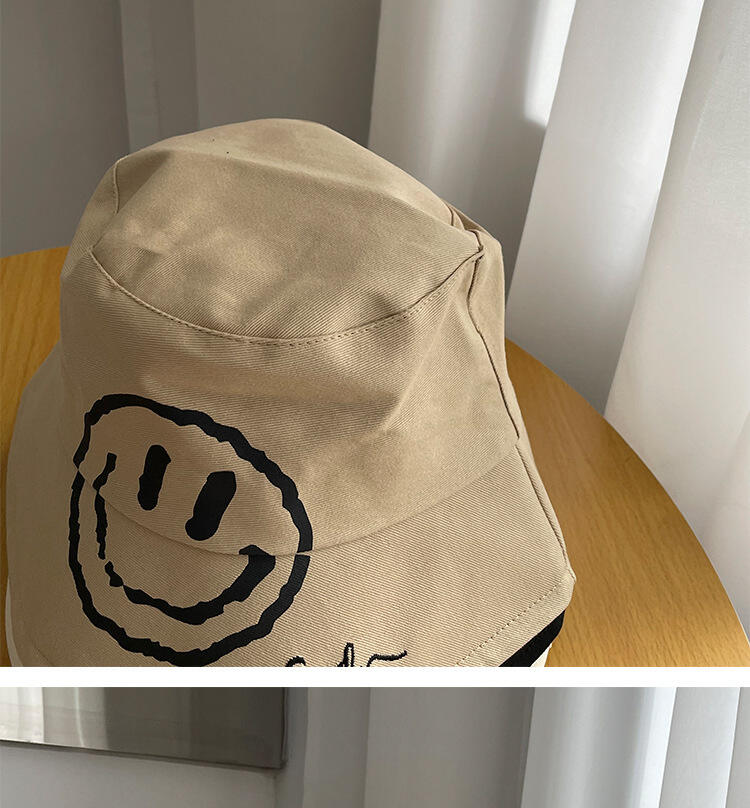 2024 new cute funny smiley hat sunshade double-sided bucket hat double-sided embroidery hiking bucket hat factory