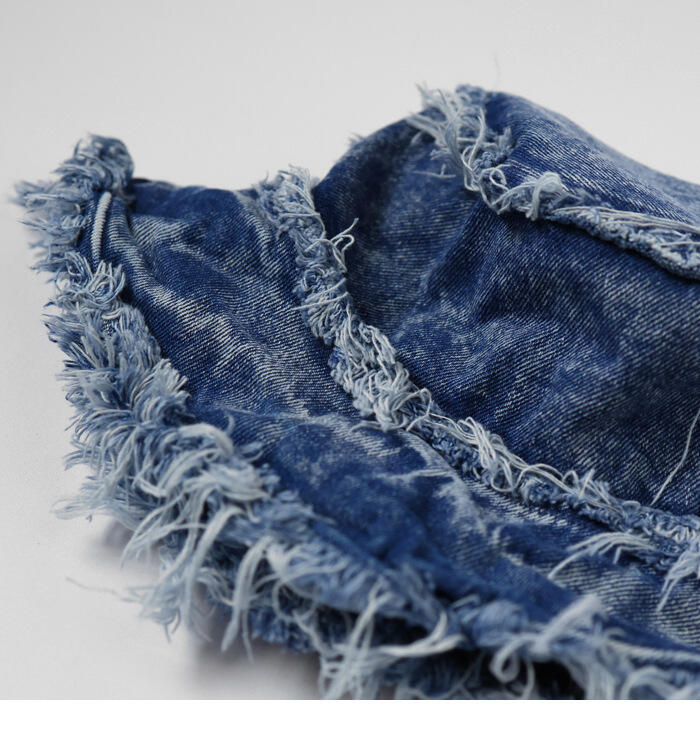 Frayed adjusted Bucket Hats for Women Men Unisex denim Washed Floppy Wide Brim Outdoor Summer jeans worn out Beach Headwear details