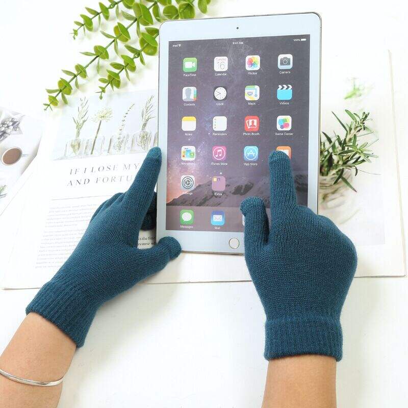 product custom color 3 fingers high quality touch screen gloves warm fleece lined knit gloves-6