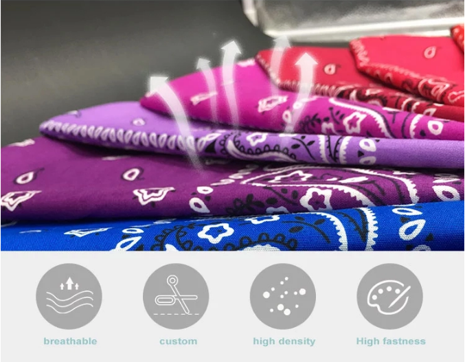 Wholesale custom printed embroidered 100%cotton square blue bandana port headwear bandana manufacture