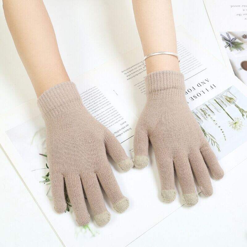 product custom color 3 fingers high quality touch screen gloves warm fleece lined knit gloves-2