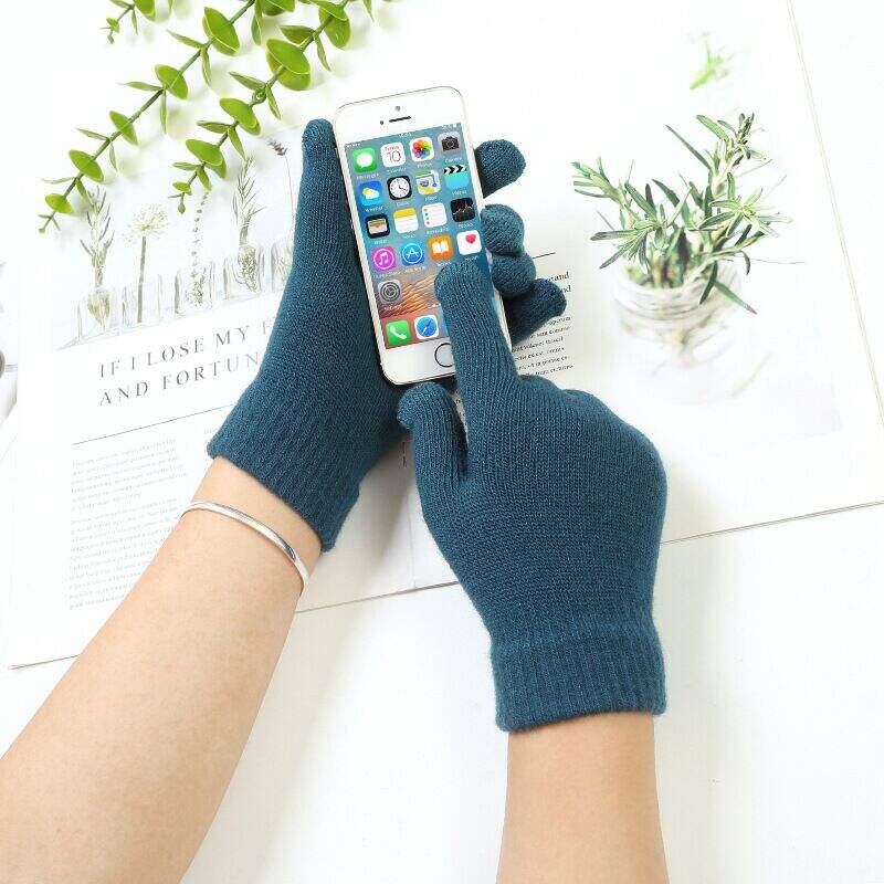 product custom color 3 fingers high quality touch screen gloves warm fleece lined knit gloves-7