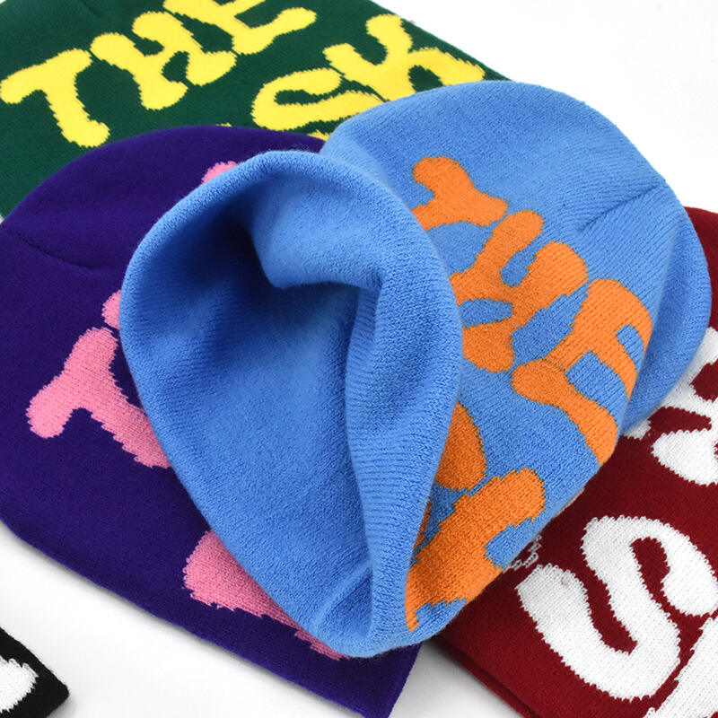 Low MOQ Y2K Gothic All Over Print Cuff Beanie Fold Winter Skull Cap Custom Logo Jacquard Youth Sublimation Speckled Knit Bean supplier