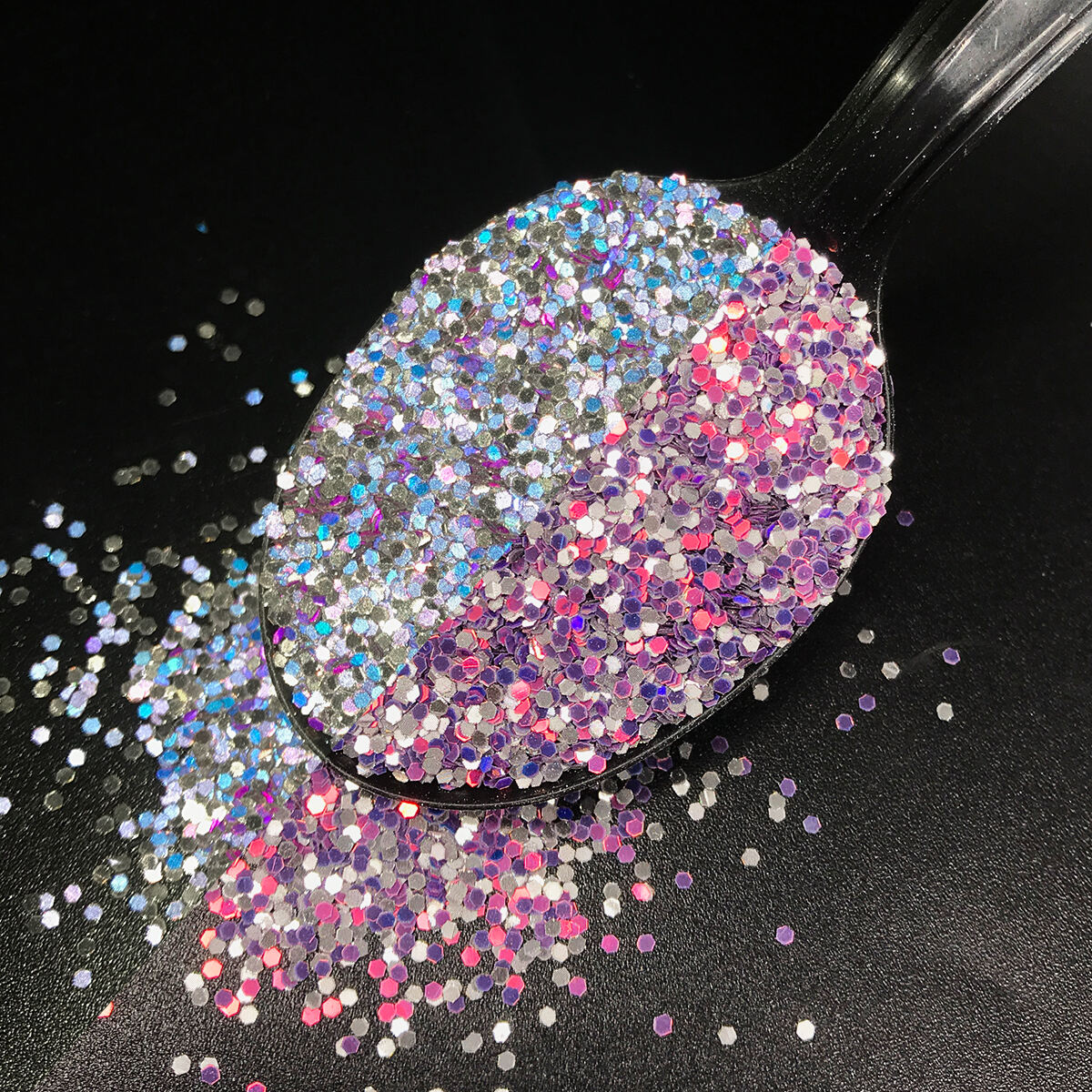 2023 New Holographic Reflective Glitter Powder Bulk PET Hexagon Chunky Glitter details