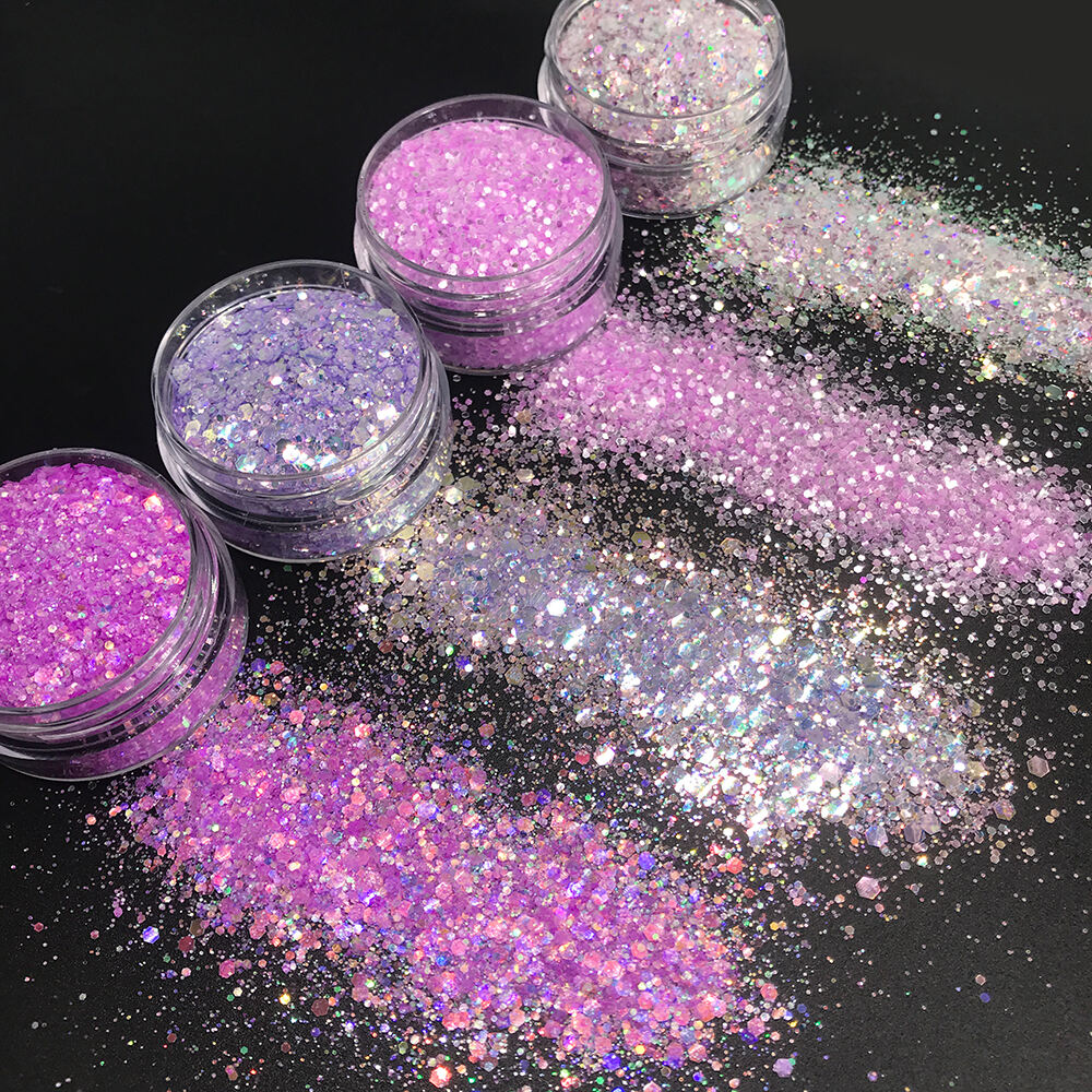 Hot Sale Non-Toxic Resistant Solvent Extra Fine Holographic Polyester Chunky Mixed Glitter details