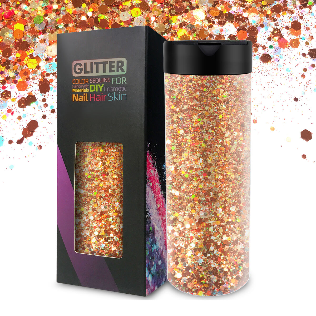 Non-Toxic Cosmetic Holographic Chunky Glitter Glue Bulk Chameleon Color Shift Mixed Size Polyester Glitter Shaker Set