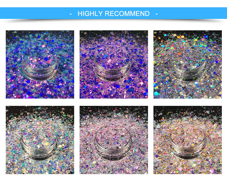 Hot Sale Non-Toxic Resistant Solvent Extra Fine Holographic Polyester Chunky Mixed Glitter manufacture