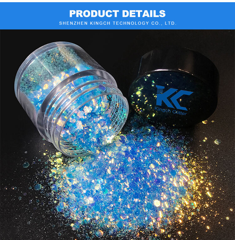 Kingch glitter Bulk Blue Opal Chunky Polyester Glitter Resistant Solvent Holographic Glitter For Craft Decoration supplier