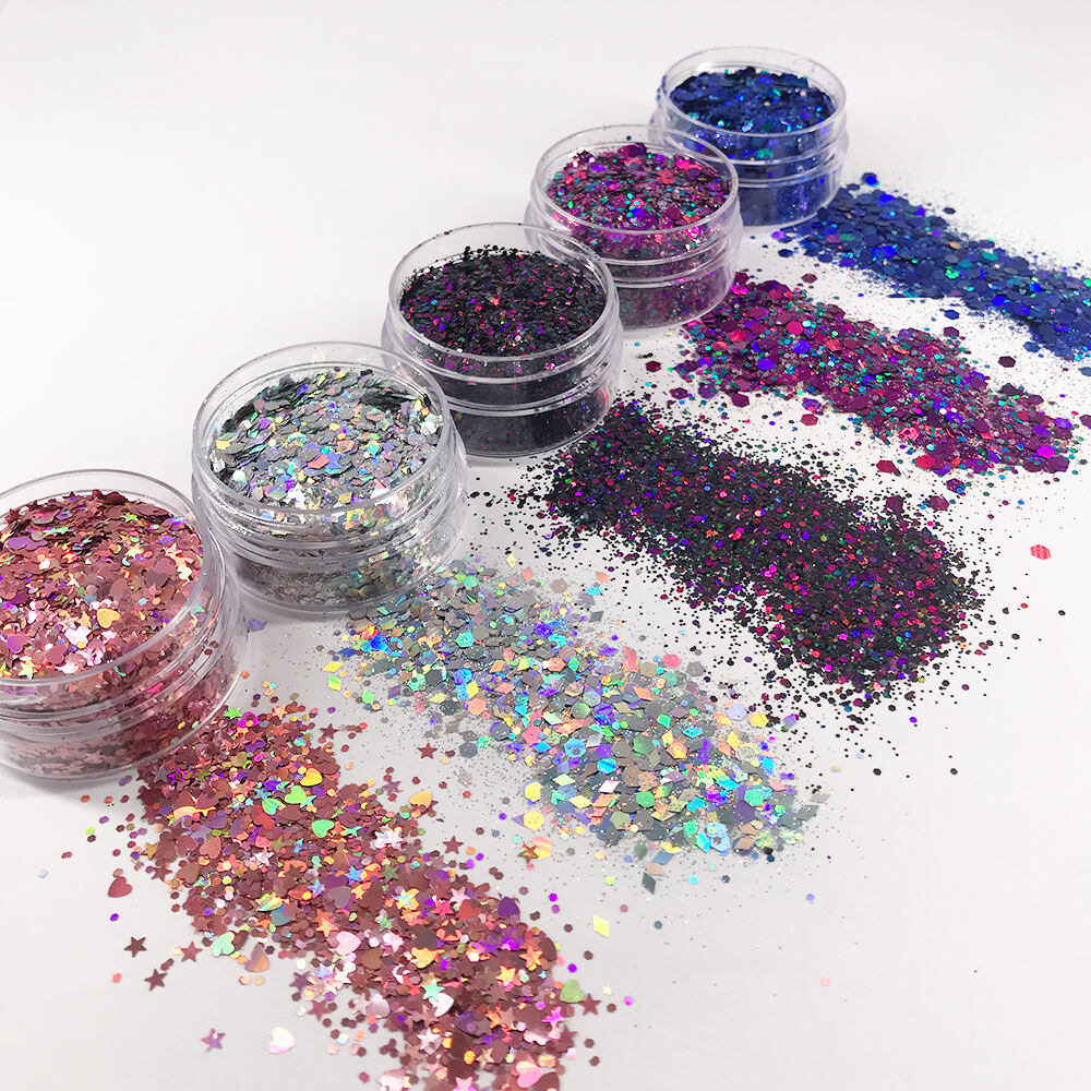 New Holographic Hexagon Mix Size Glitter Powder Bulk Chameleon Color change Fish Scale glitter supplier