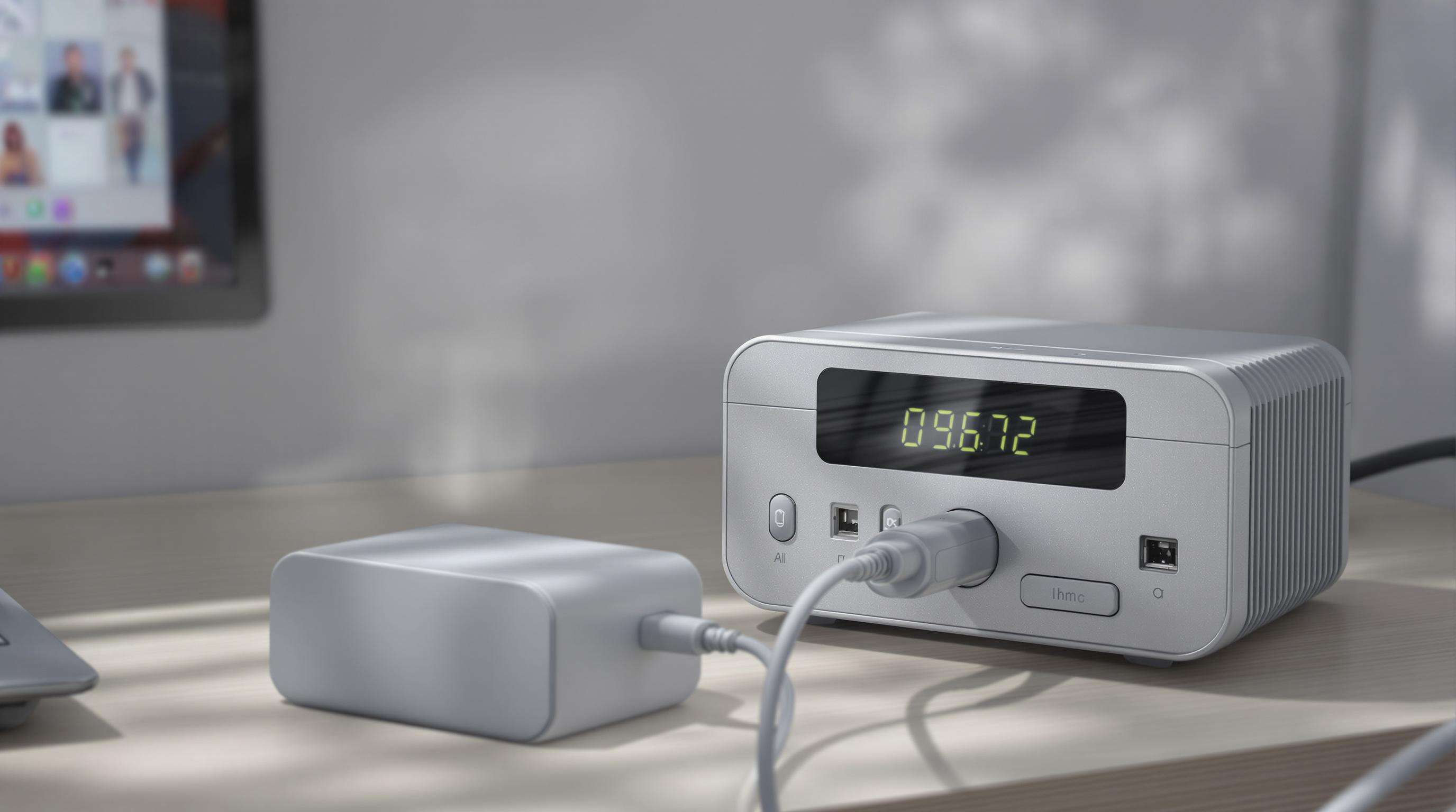 Modern and older power adapters side-by-side, showing visible heat from the old unit and efficient charging from the new one