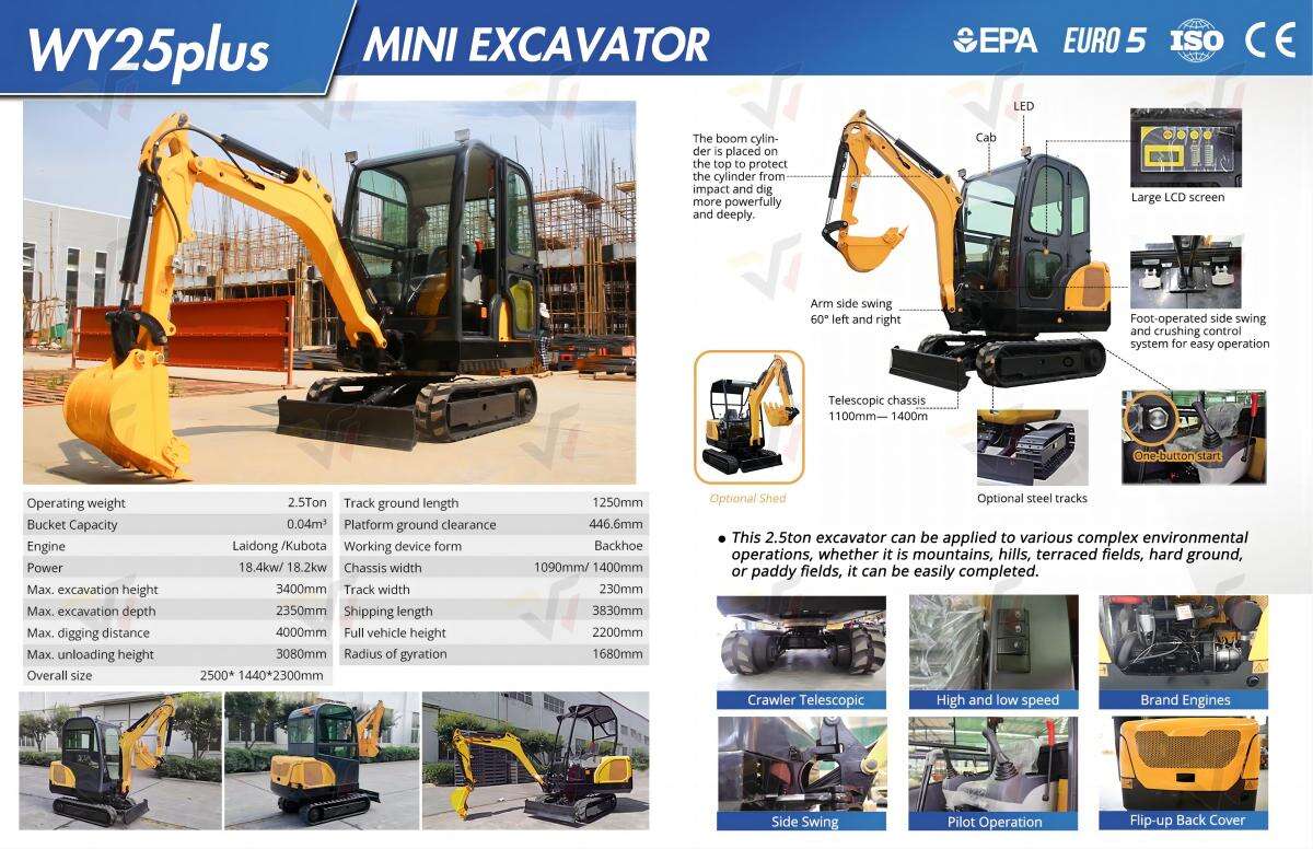 WY25plus mini excavator 2.5 ton minibagger Kubota Engine digger mini pelle Chinese small excavator machine supplier