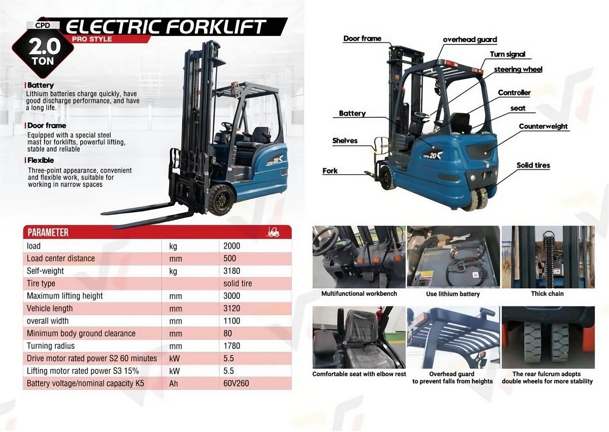 WY20 Mini Electric 2Ton Forklift 3 Wheel Lithium Battery ISO CE Forklift supplier