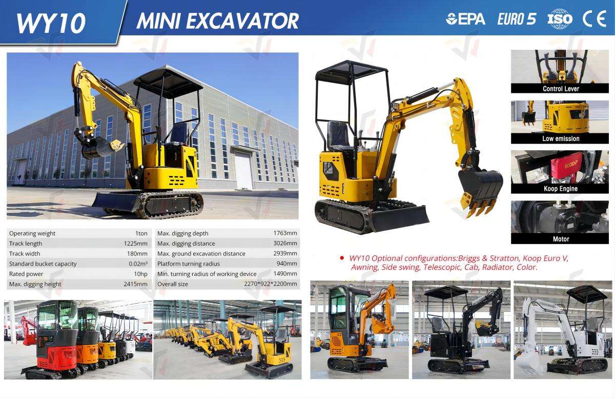 WY10 mini excavator 1 ton mini bagger CE EPA Engine digger mini pelle Chinese small excavator machine supplier