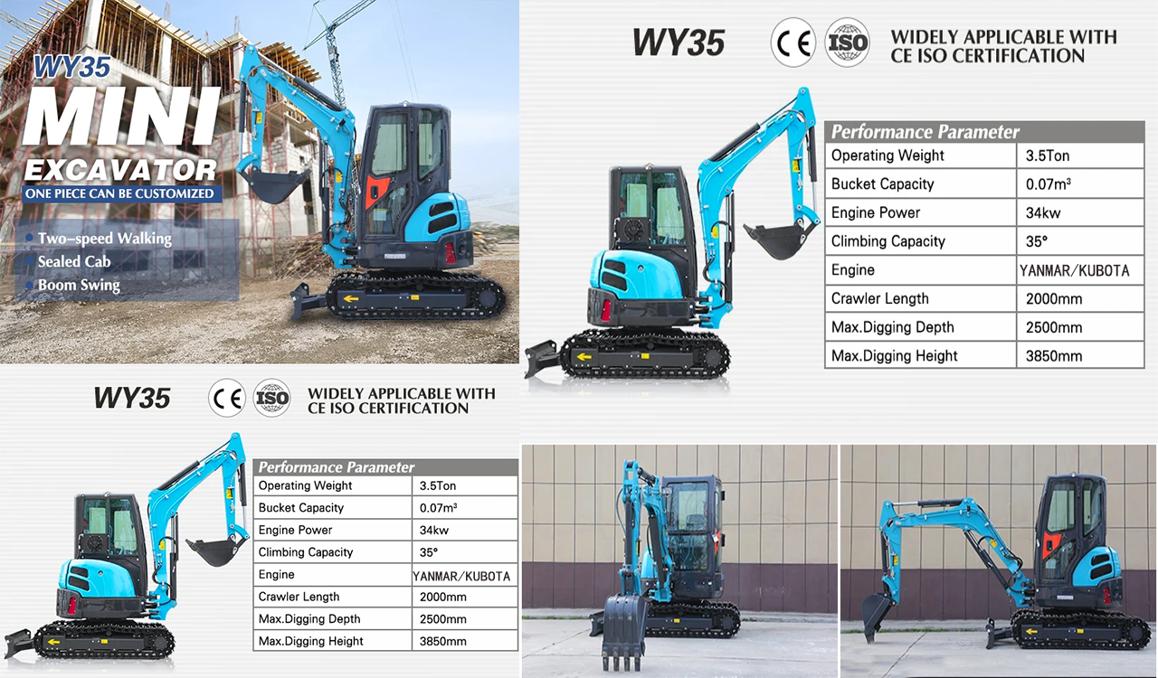 WY35 Kubota Engine digger 3.5 ton mini excavator mini pelle Chinese small excavator machine factory