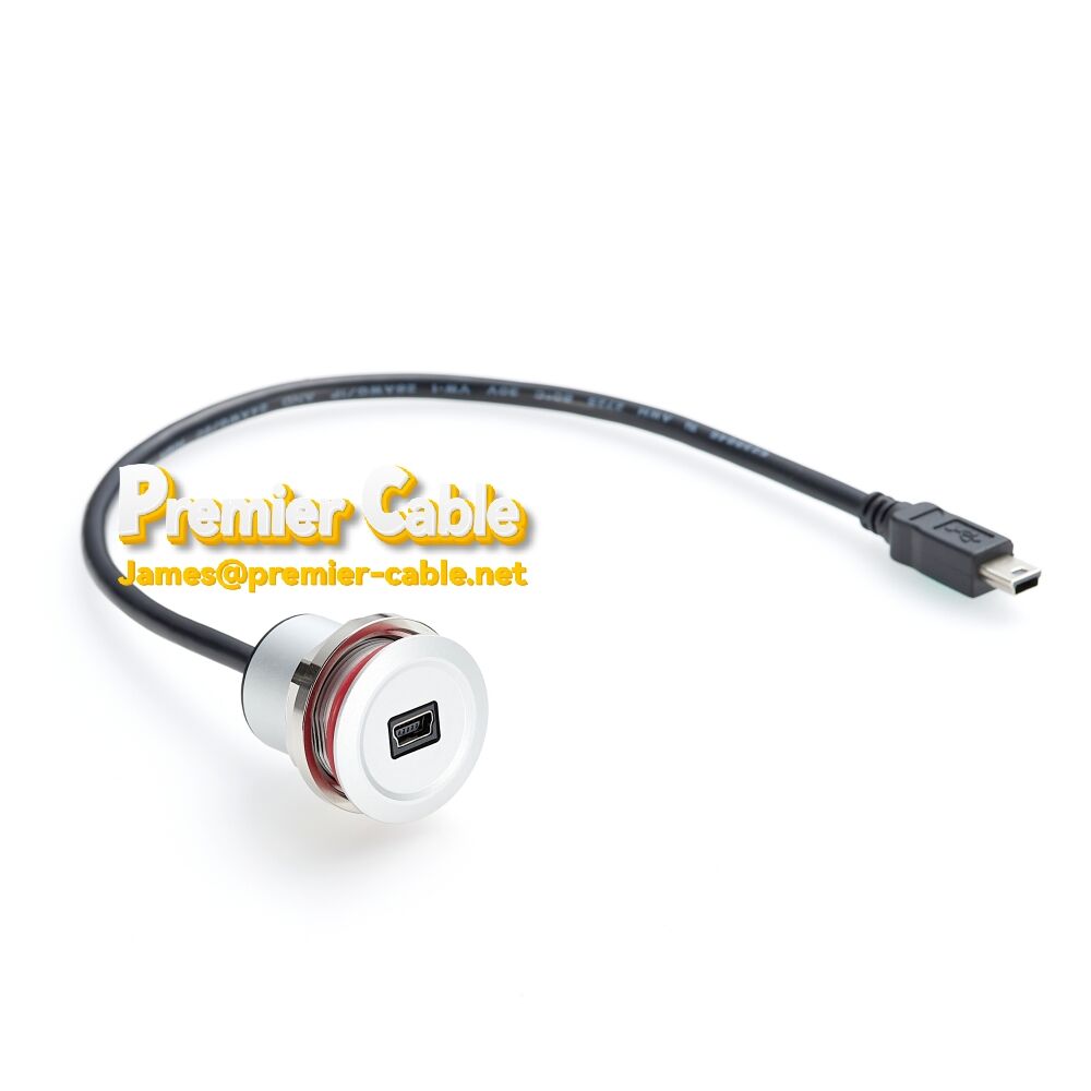 Round panel mount Mini B male to female cable Metal round USB Mini B module panel opening 22mm installation through socket manufacture