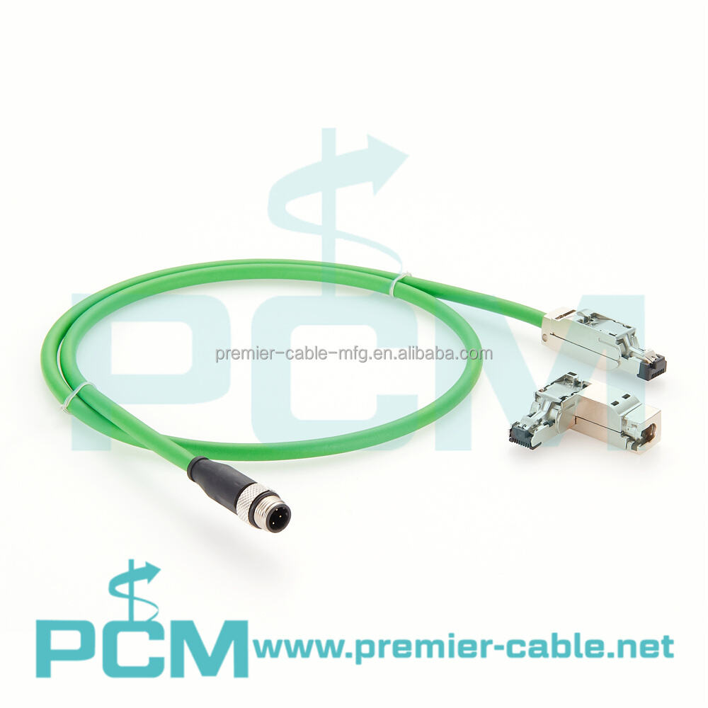 M12 D-Coded 4 Pin to RJ45 Cat5e Industrial Ethernet Cable factory