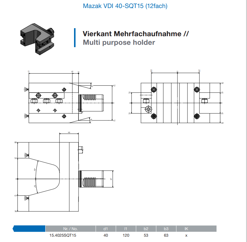 Turning tool holder BMT25QSM200 for MAZAK Quick Turn Smart200 turret manufacture