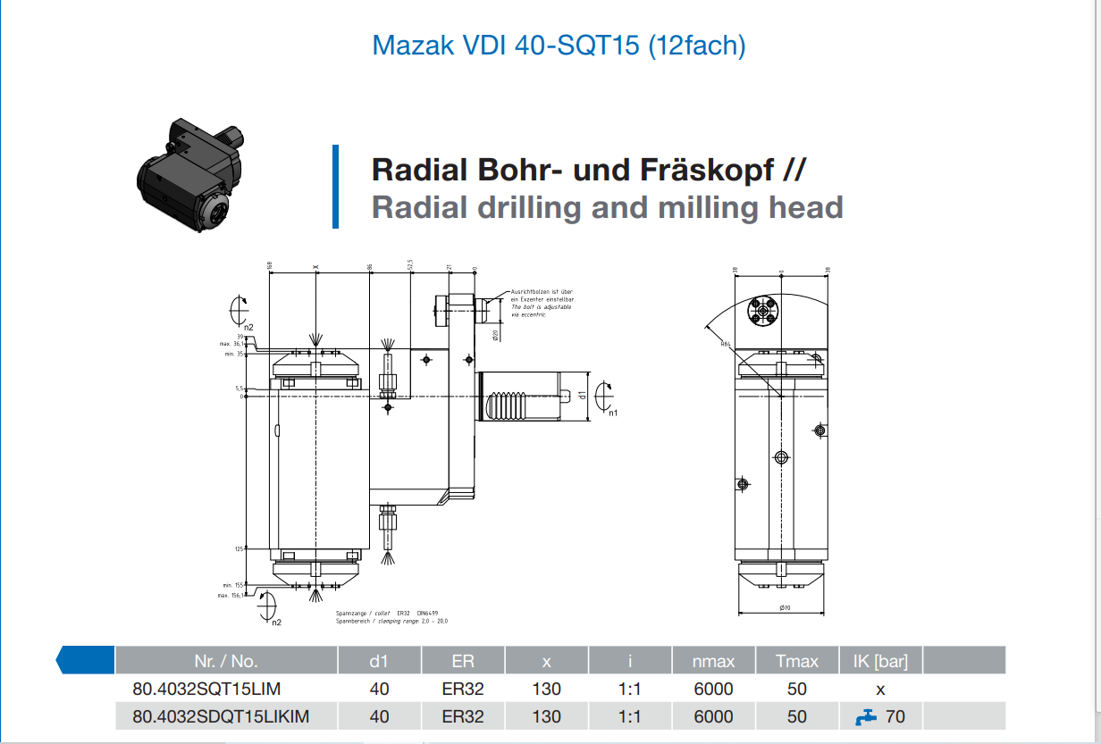 Drilling and milling head 50.40V3MP610R for Mazak MP610 Turret factory