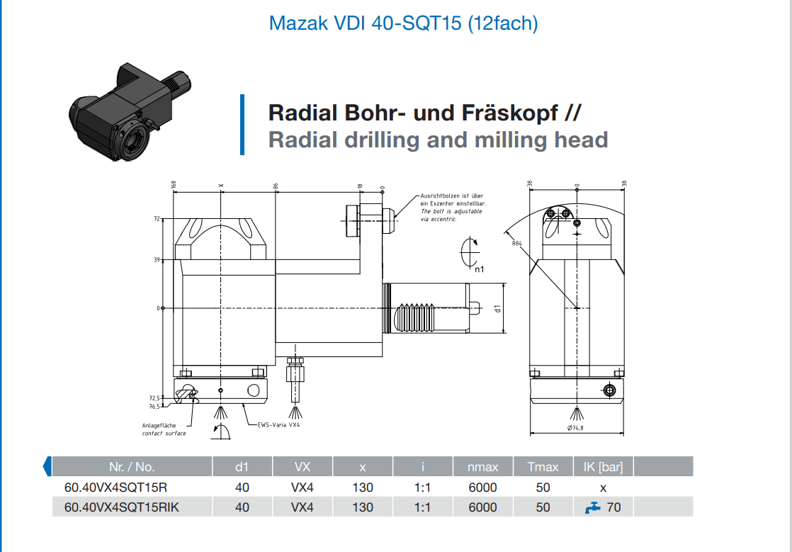 Drilling and milling head 50.40V3MP610R for Mazak MP610 Turret supplier