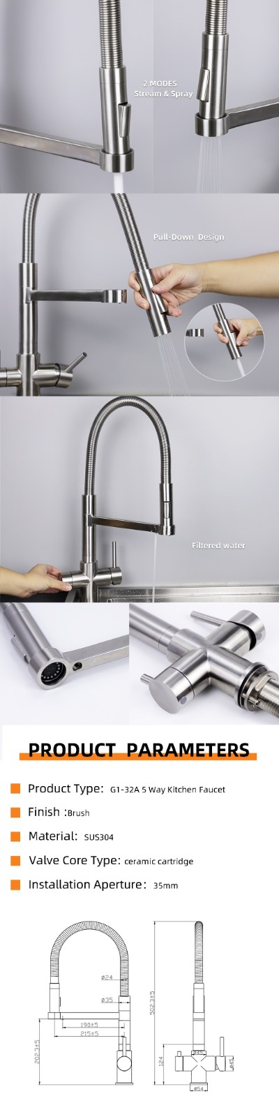 G1-32A Luxury Multi-Function 5 Way Kitchen Faucet High-Efficiency Water Flow Advanced Filtration System Easy Installation Durable Chrome Finish factory