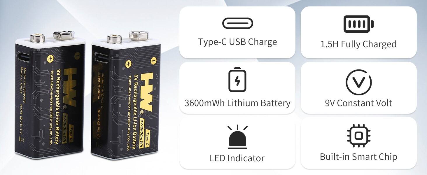 TYPE-C 9V USB Rechargeable Battery details