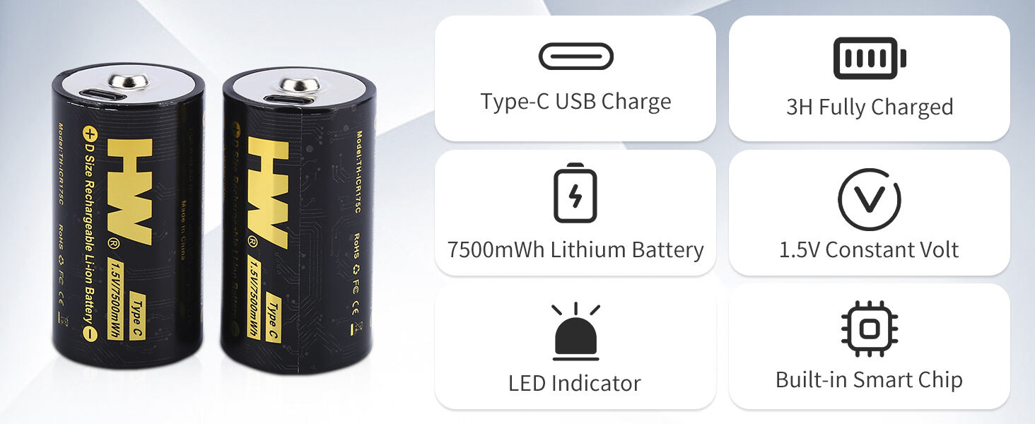 TYPE-C D SIZE USB Rechargeable Battery manufacture