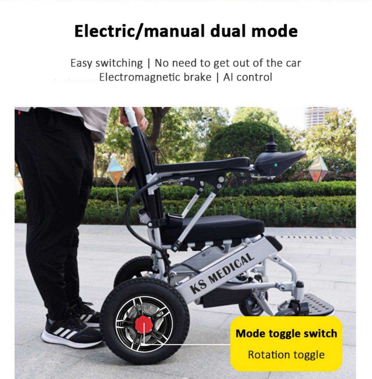 KSM-601C Hot travel wheelchair lightweight electrically foldable electric wheelchair for sale with CE mark manufacture