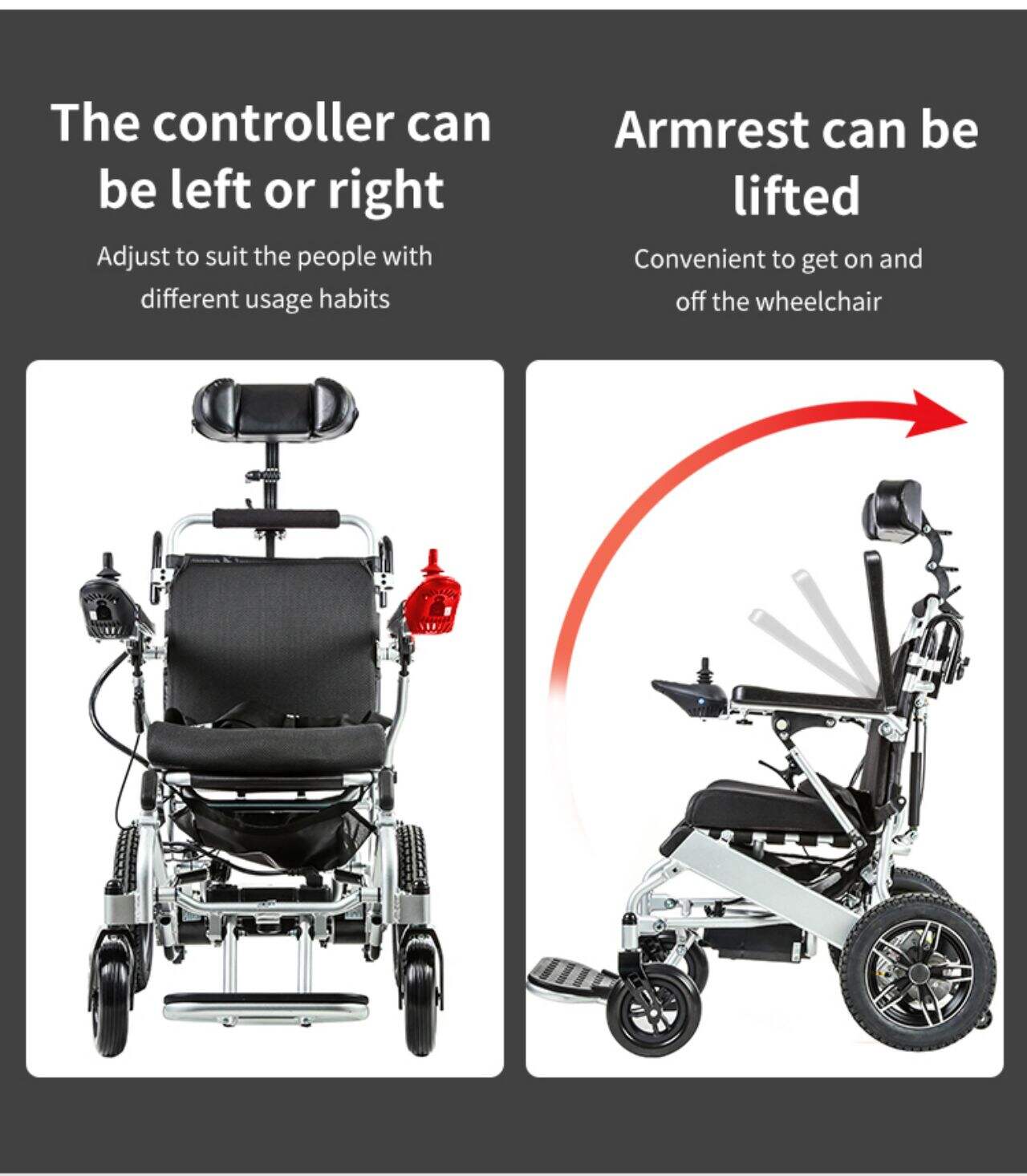 601MR Portable travel wheelchair with remote controller for the disabled lightweight aluminum electric wheelchair scooter adults details