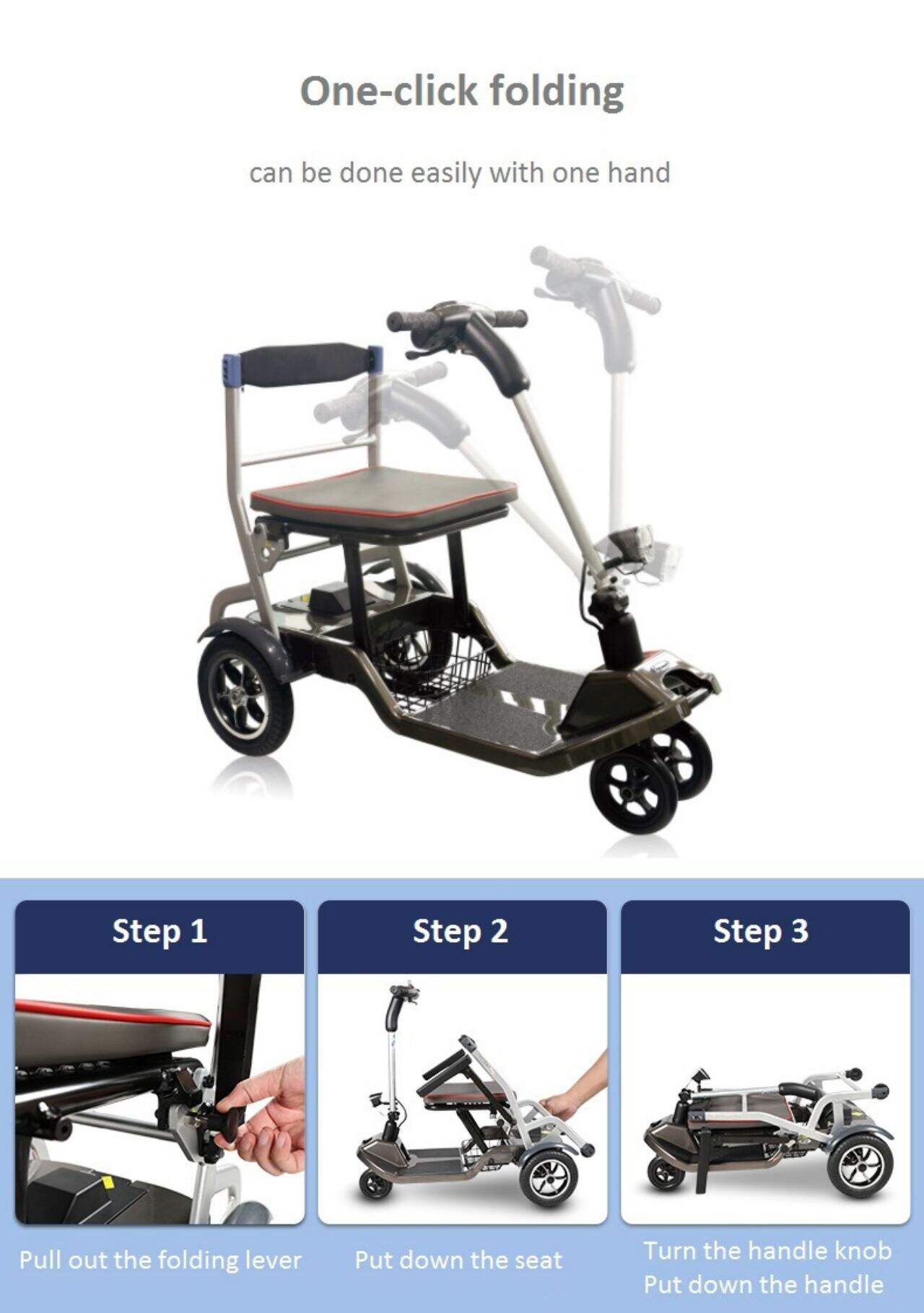 KSM-907 Modern Fashion Electric Folding Scooter, Lightweight Mobility Scooters Wheelchair 4 Wheel Only 19kgs Used Immediately supplier