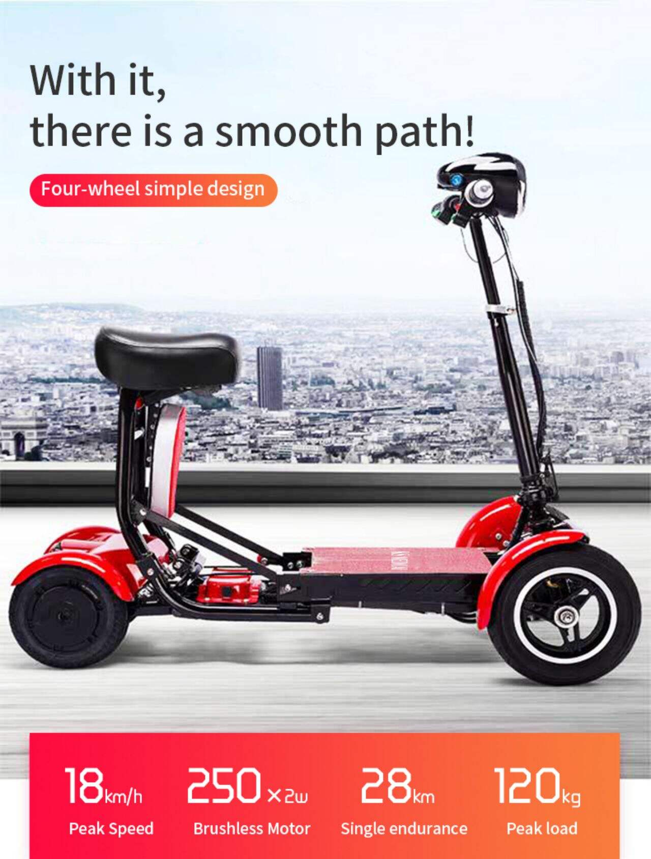 KSM-905A Best selling 4 wheel mobility electric scooters for old people and adult with lithium battery details