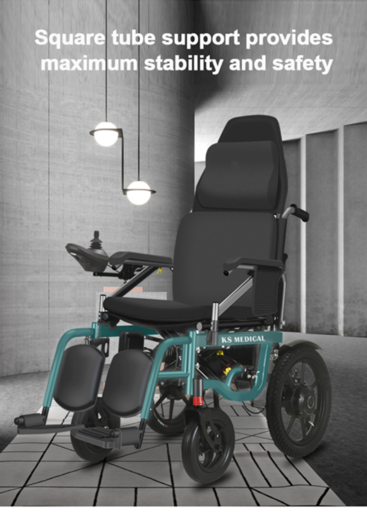 KSM-508 wheelchair with high back backrest 90-160/180 and legrest 90-180 adjustable electric foldable and reclining wheelchair details