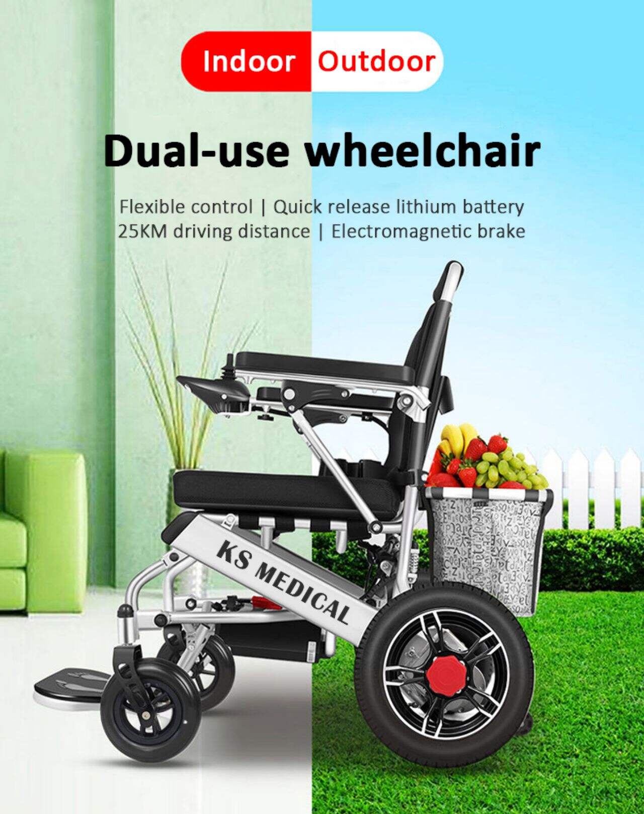 KSM-601C Hot travel wheelchair lightweight electrically foldable electric wheelchair for sale with CE mark details