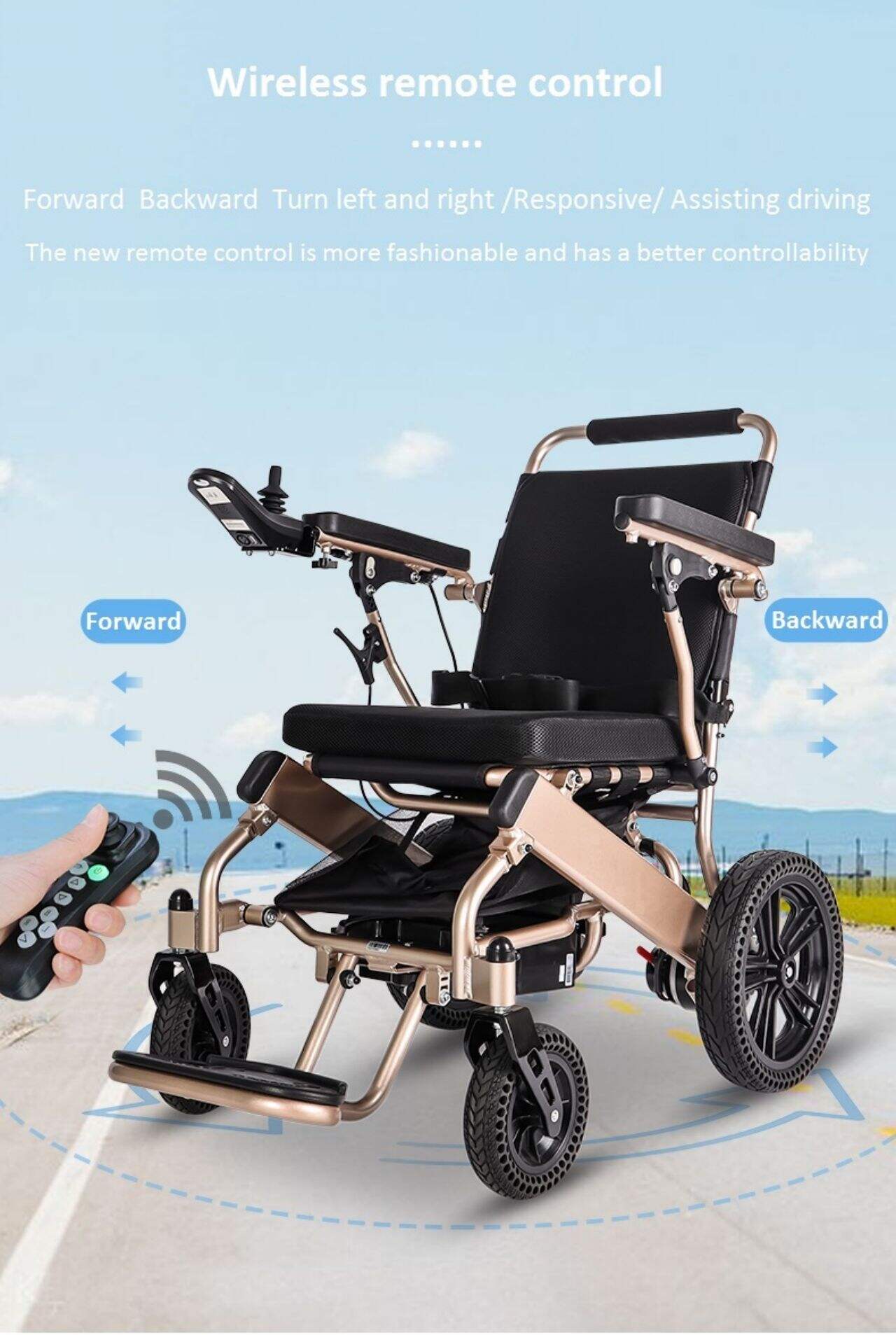 601L Reclining Lightweight Folding Electric Wheelchair with LCD Voice Joystick and Honeycomb Solid Wheel Motorized Wheelchairs factory