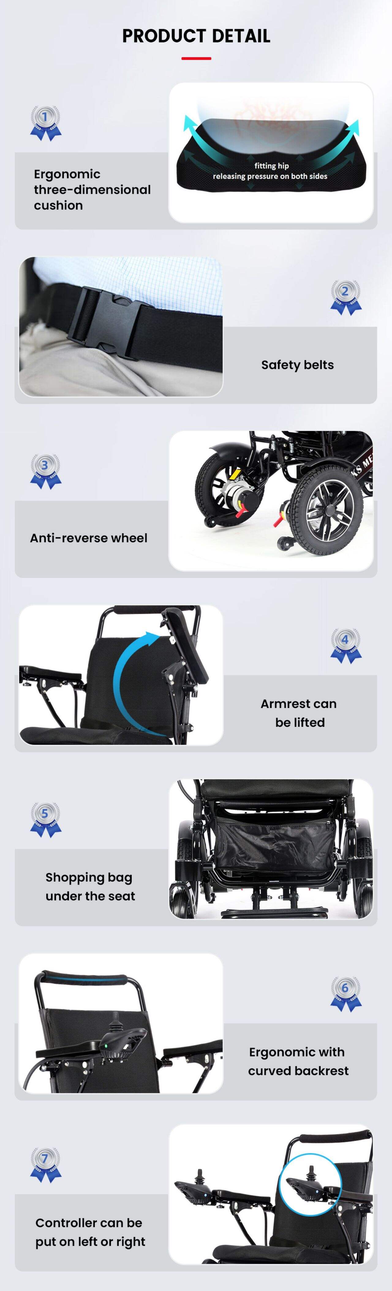 601 Motorized wheelchair lightweight portable travel wheelchair with shopping bag cheap foldable electric wheelchair for elderly factory