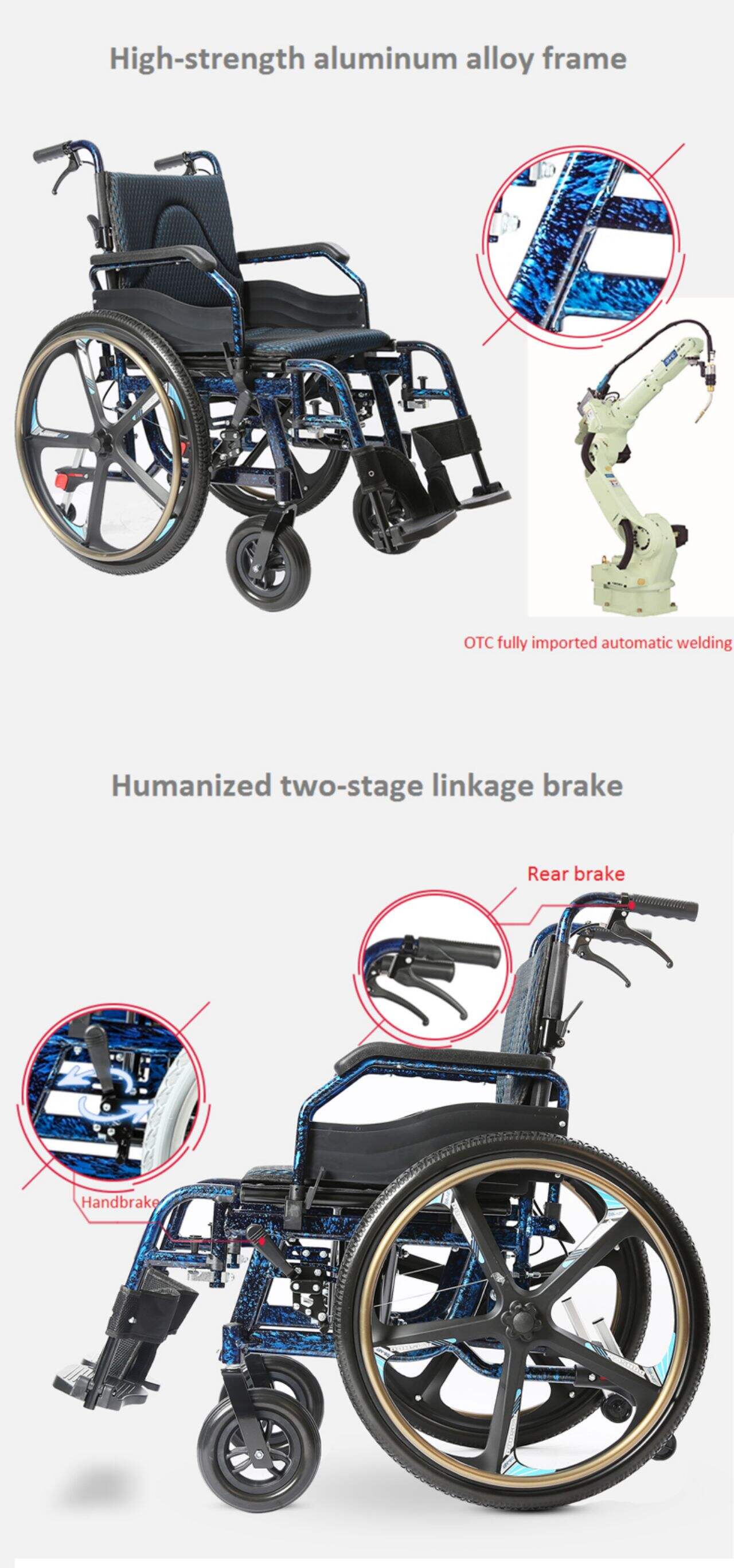 KSM-201P New Design Portable Smart-Wheelchair Manual with Parking Function 24′′quick Remove Big Wheels Manual Wheelchair details