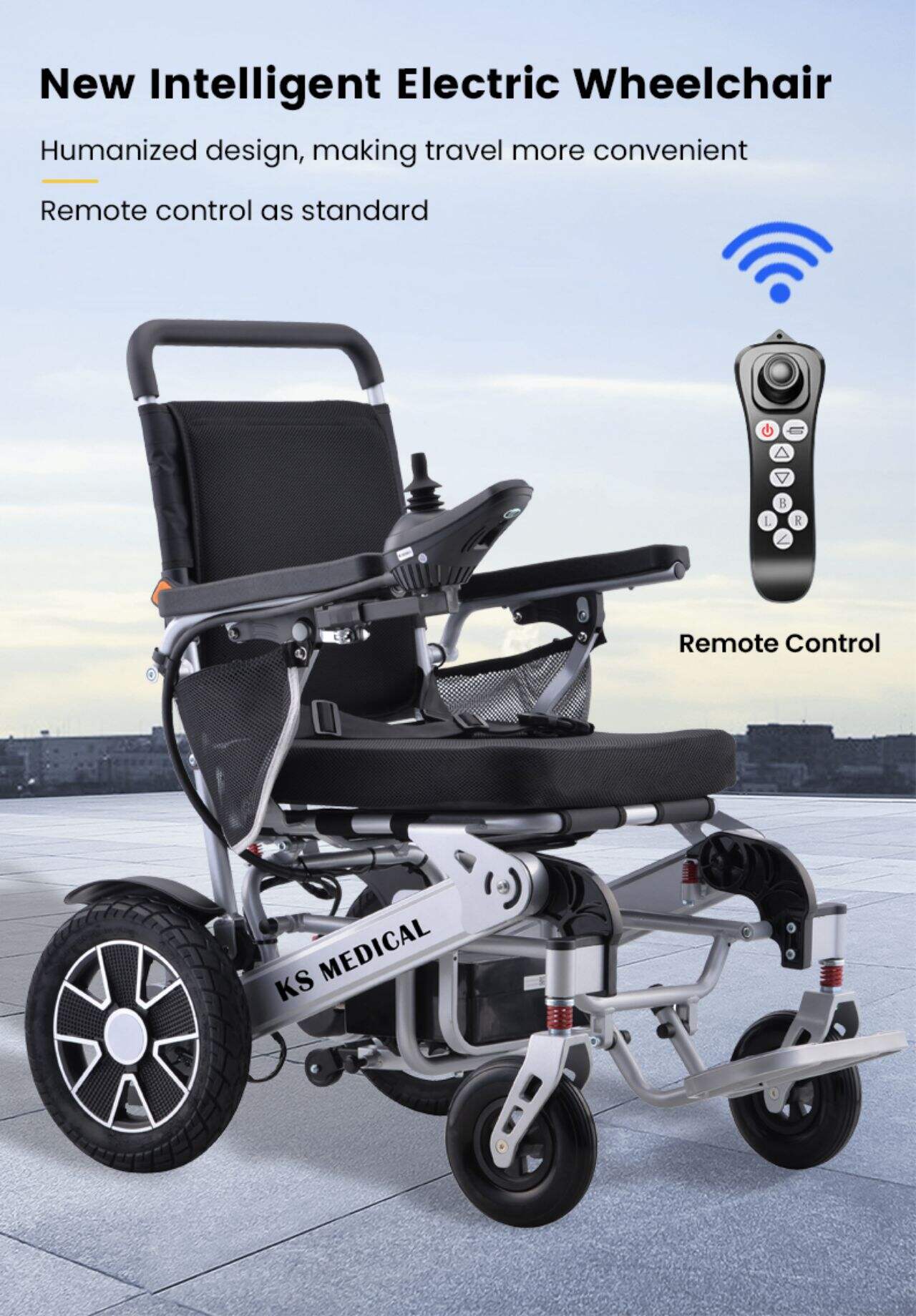 KSM-606 High Quality Foldable Electric Wheelchair with Remote Control Motorized Power Wheelchairs for Elderly People factory